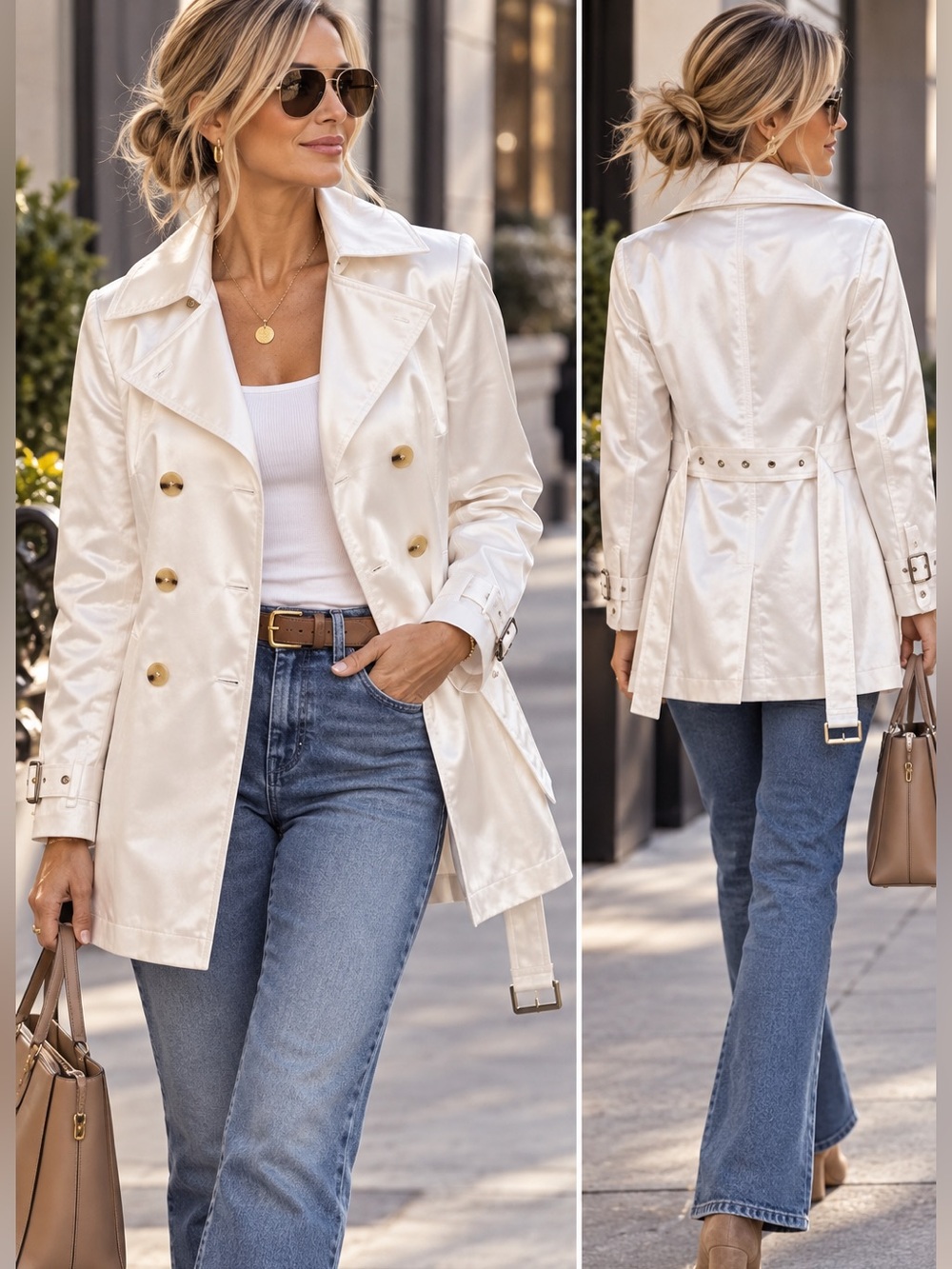 Banana Republic White Satin Short Trench Coat Size Small
